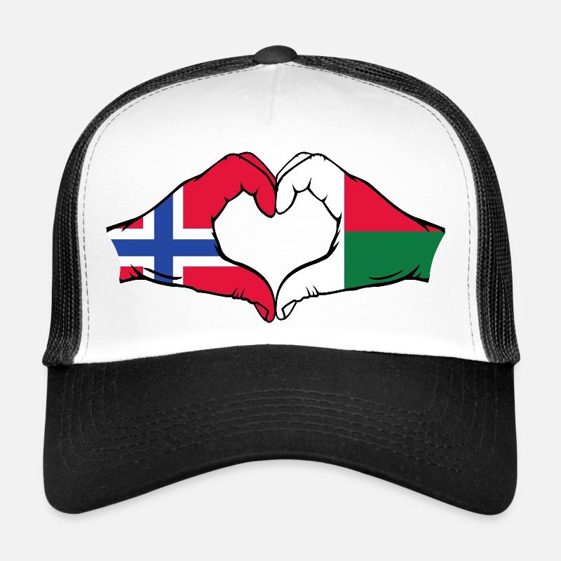 Norvège Madagascar Drapeau Mains Coeur Forme Casquette trucker 