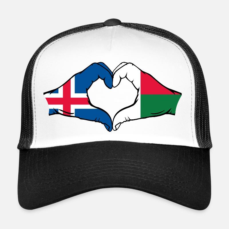 Islande Madagascar Drapeau Mains Coeur Forme Casquette trucker 