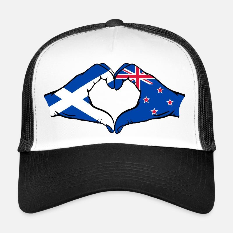 Scotland New Zealand Hands Heart Shape Trucker Cap