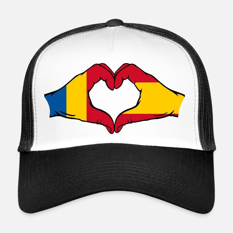 Romania Spain hands heart shape Trucker Cap