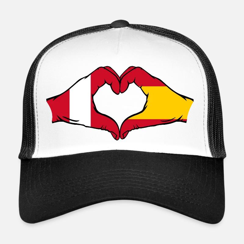 Pérou Espagne mains en forme de cœur - Casquette trucker  - blanc/noir