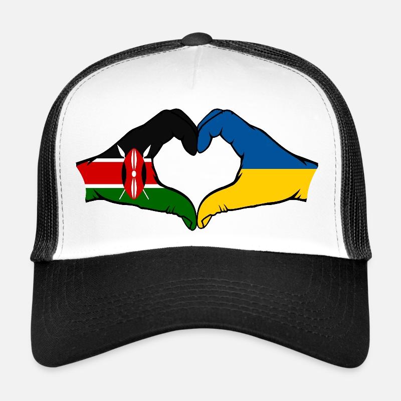 Kenya Ukraine Hands Heart Shape Trucker Cap