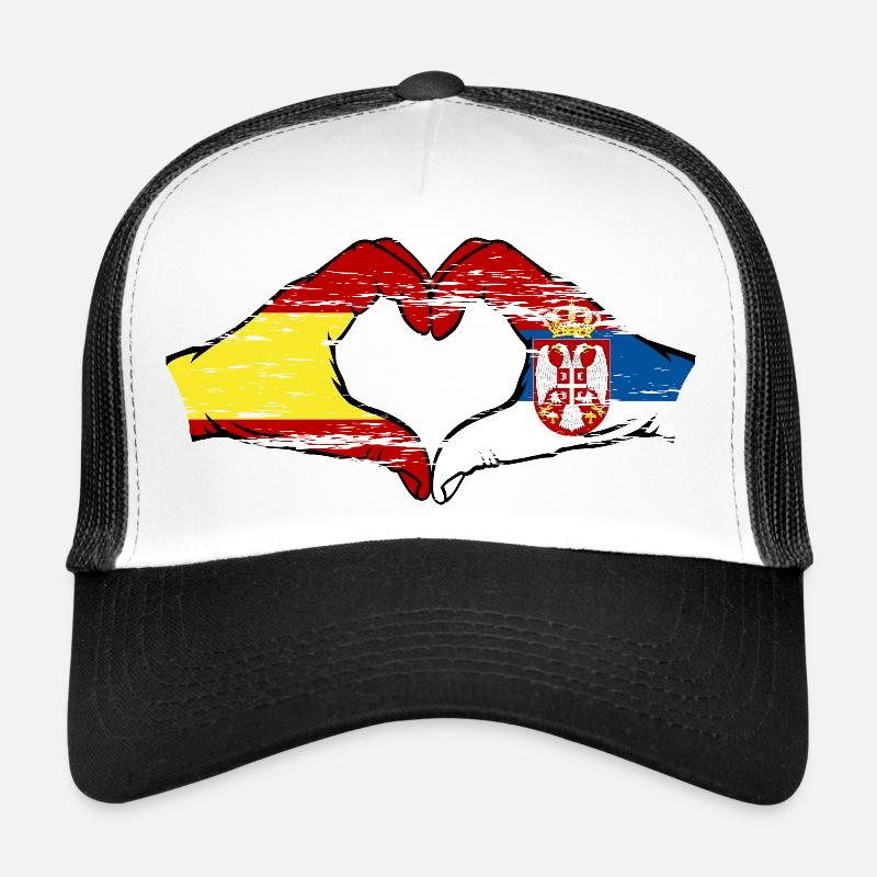 Espagne Serbie drapeau forme de coeur utilisé Casquette trucker 