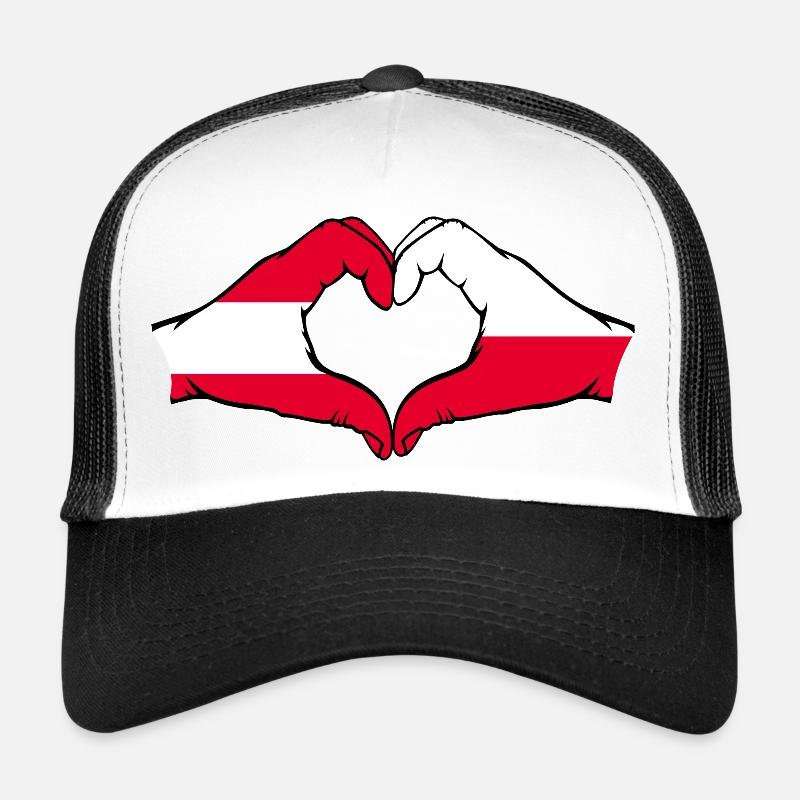 Austria Poland Flag Hands Heart Shape Trucker Cap