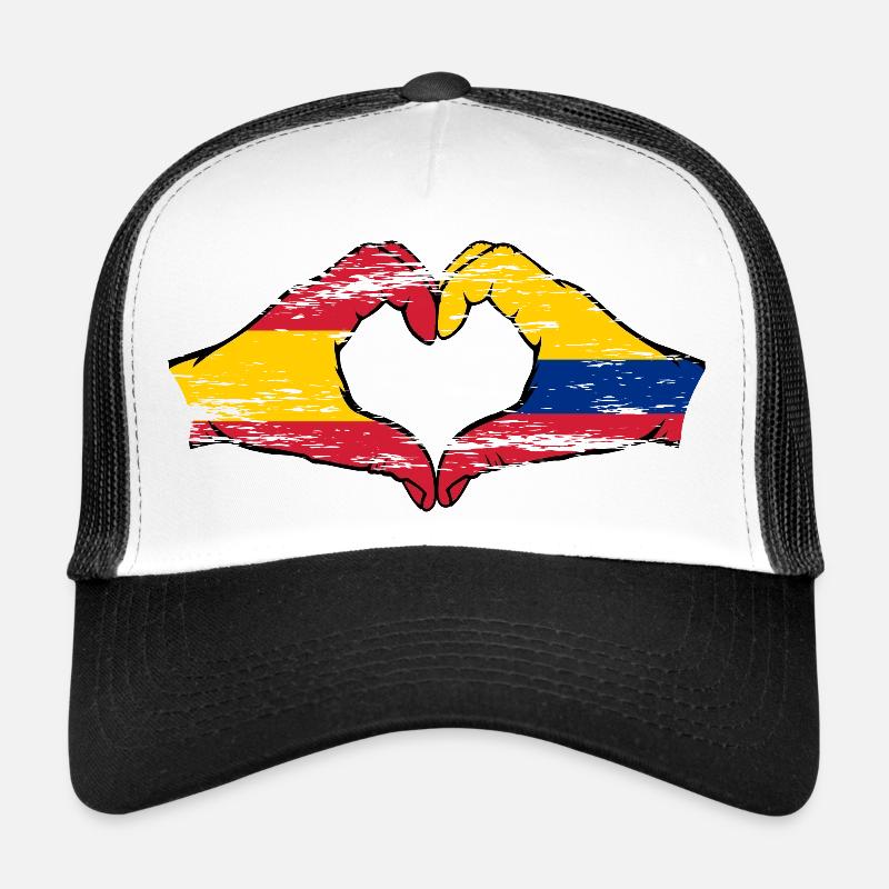 Espagne Colombie Drapeau Mains Coeur Forme Utilisé Casquette trucker