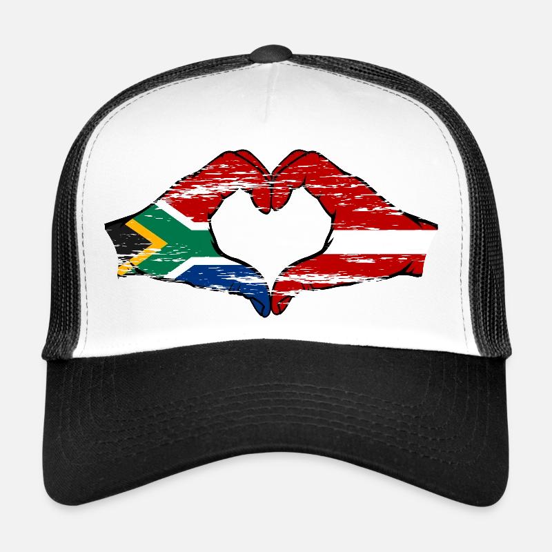 Afrique du Sud Lettonie Drapeau Mains Coeur Forme Utilisé Casquette trucker 