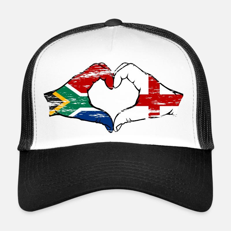 Afrique du Sud Angleterre drapeau mains forme de coeur utilisé Casquette trucker 