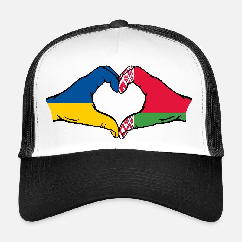 Ukraine Biélorussie drapeau mains coeur forme Casquette trucker 