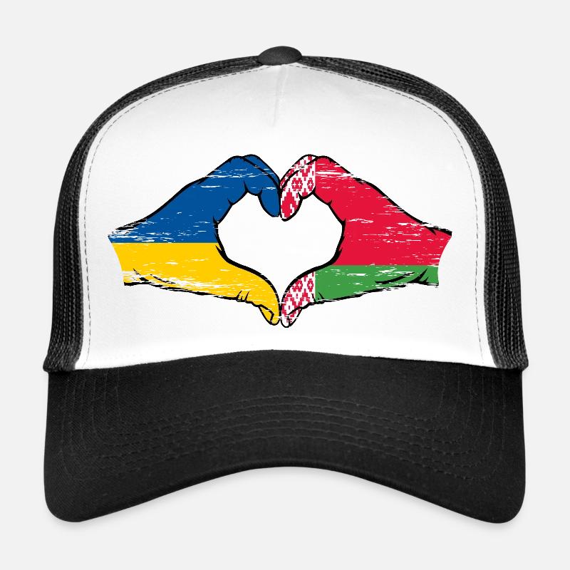 Ukraine Biélorussie drapeau mains coeur forme utilisé Casquette trucker 