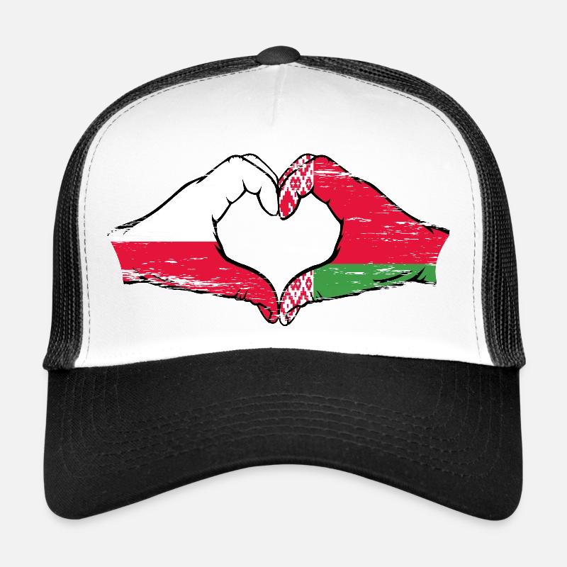 Pologne Biélorussie drapeau mains forme de coeur utilisé Casquette trucker 