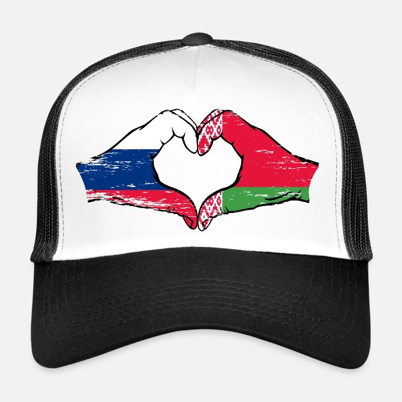 Russie Biélorussie drapeau mains coeur forme utilisé Casquette trucker 
