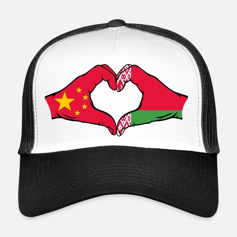 Chine Biélorussie Drapeau Mains Coeur Forme Casquette trucker 