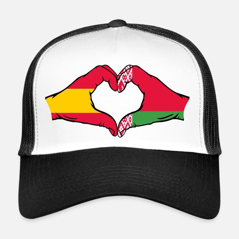 Espagne Biélorussie Drapeau Mains Coeur Forme Casquette trucker 