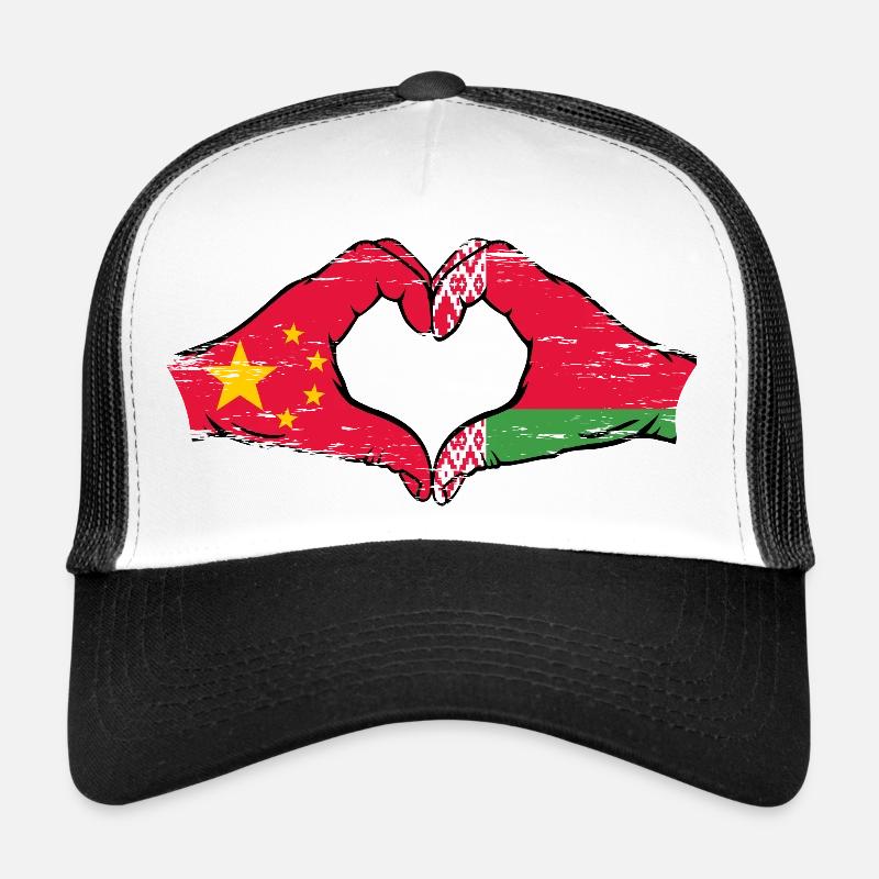Chine Biélorussie drapeau mains forme de coeur utilisé Casquette trucker 