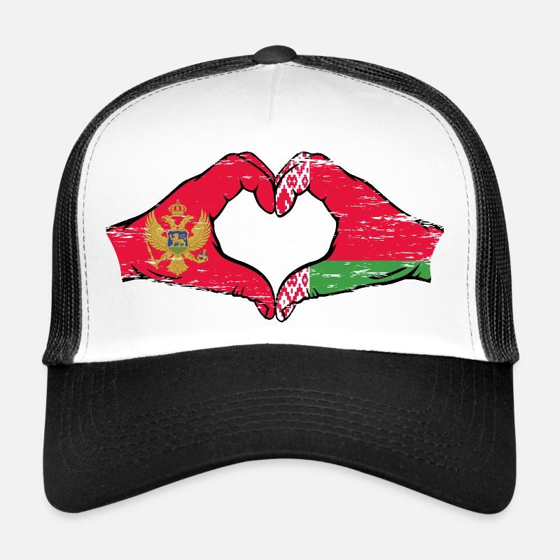 Montanegro Biélorussie drapeau mains forme coeur utilisé Casquette trucker 