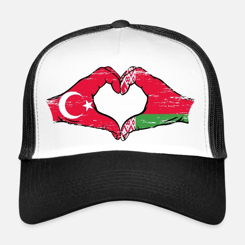 Turkey Belarus Flag Hands Heart Shape Used Trucker Cap