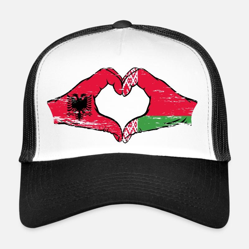 Albanie Biélorussie Drapeau Mains Coeur Forme Utilisé Casquette trucker 