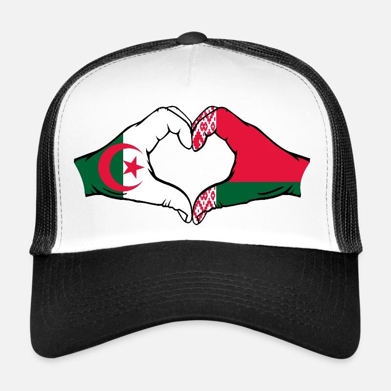 Algérie Biélorussie Drapeau Mains Coeur Forme Casquette trucker 