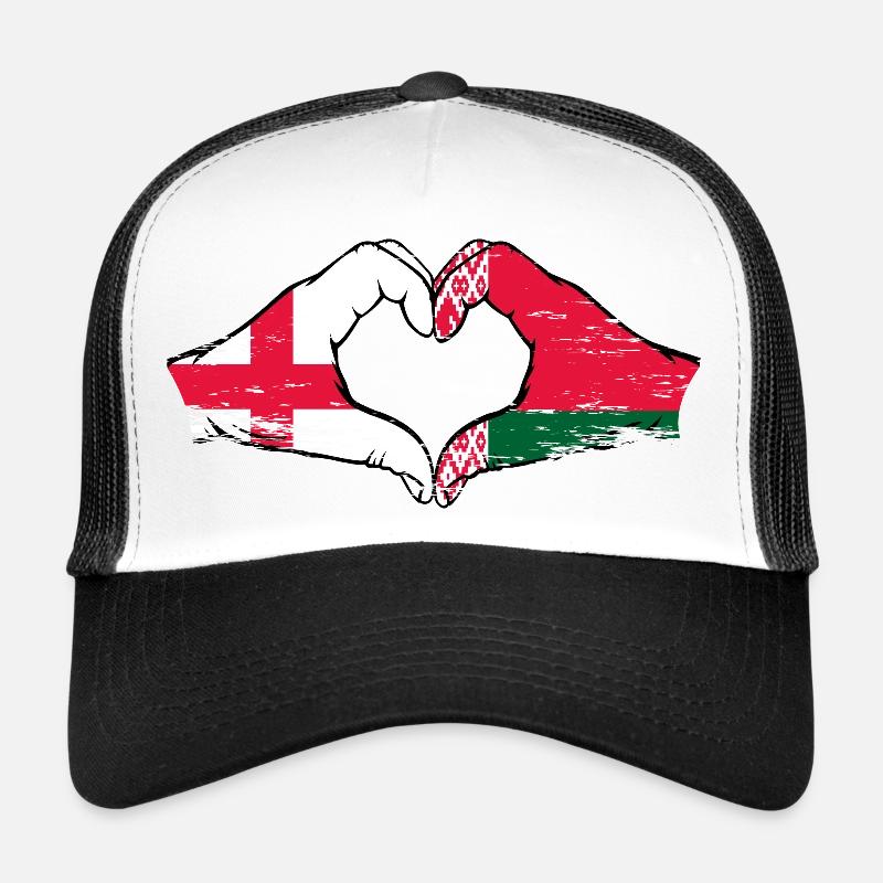 Angleterre Biélorussie drapeau mains forme coeur Casquette trucker 