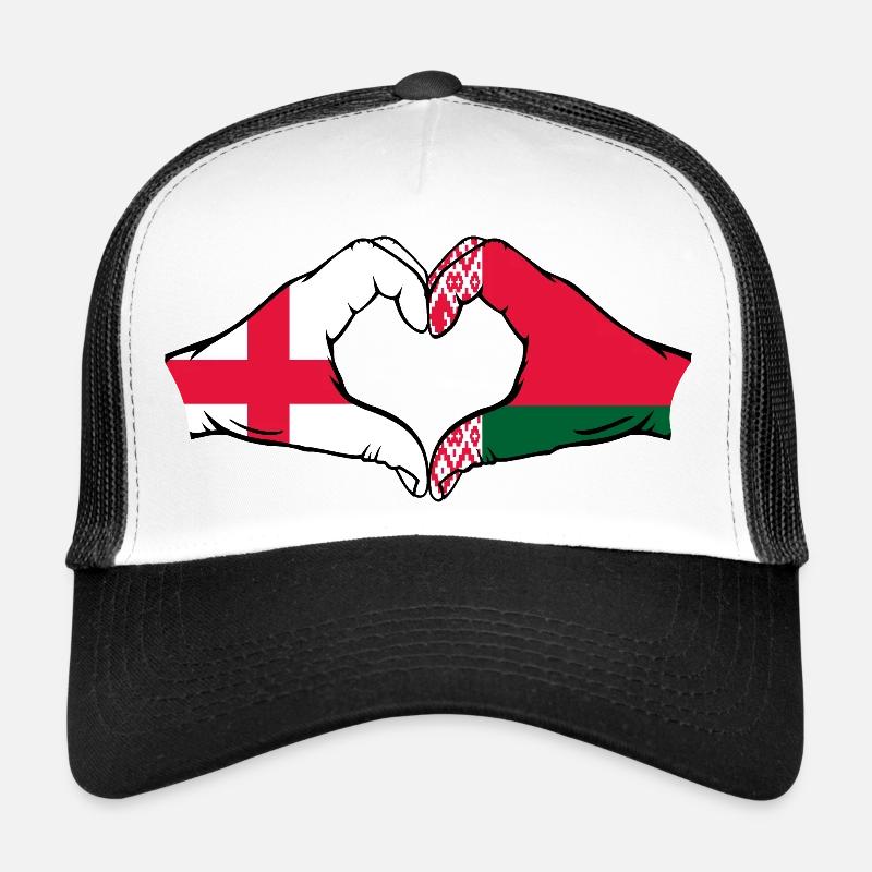 Angleterre Biélorussie drapeau mains forme coeur Casquette trucker 