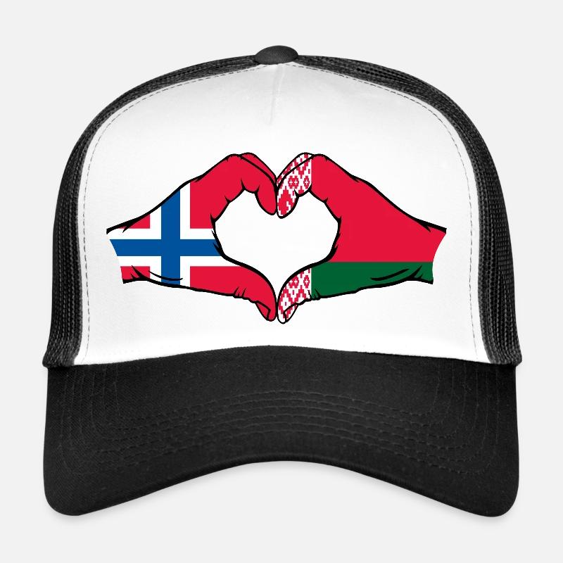 Norwegen Belarus Flagge Hände Herzform Trucker Cap