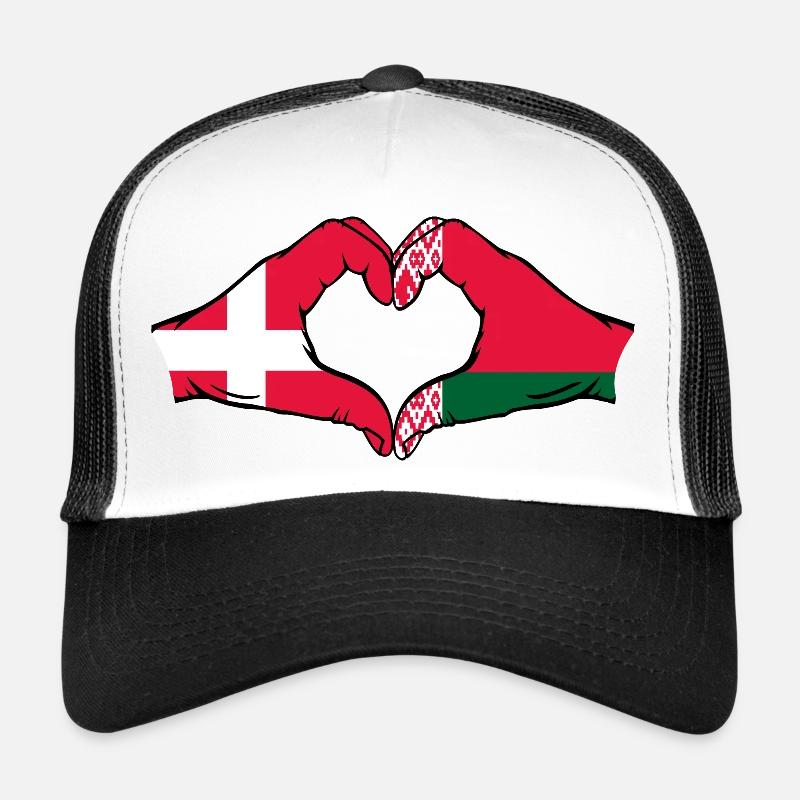 Danemark Biélorussie Drapeau Mains Coeur Forme Casquette trucker 