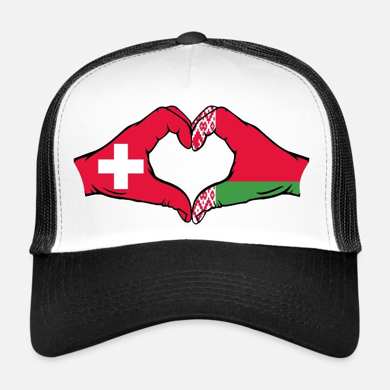 Schweiz Belarus Flagge Hände Herzform Trucker Cap