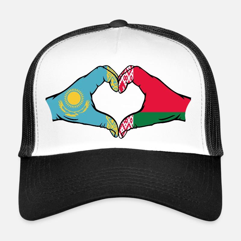 Kasachstan Belarus Flagge Hände Herzform Trucker Cap