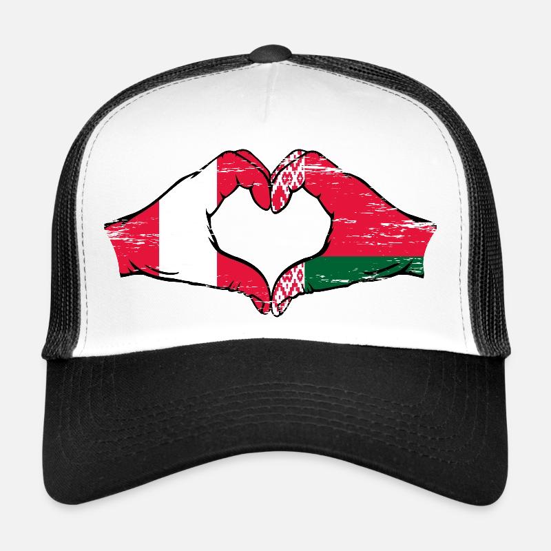 Pérou Biélorussie drapeau mains forme de coeur utilisé Casquette trucker 