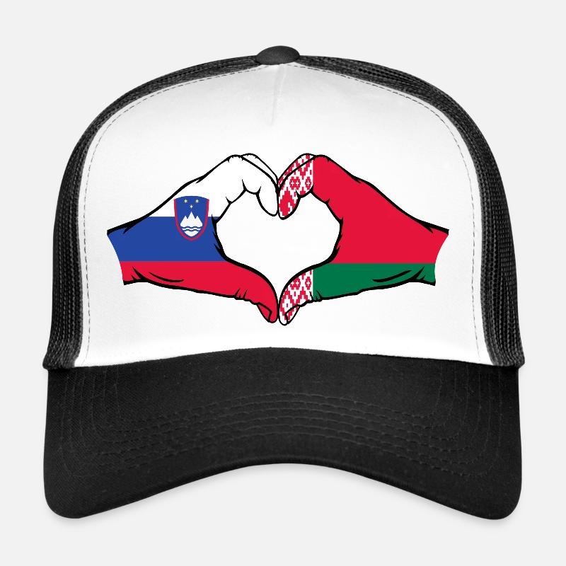 Slovénie Biélorussie drapeau mains coeur Casquette trucker 