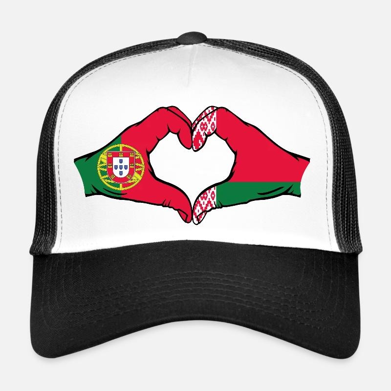 Portugal Biélorussie drapeau mains forme coeur - Casquette trucker  - blanc/noir