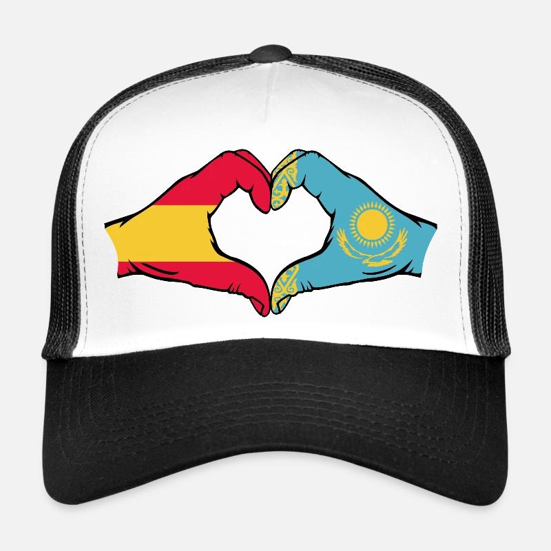 Spanien Kasachstan Flagge Hände Herzform Trucker Cap