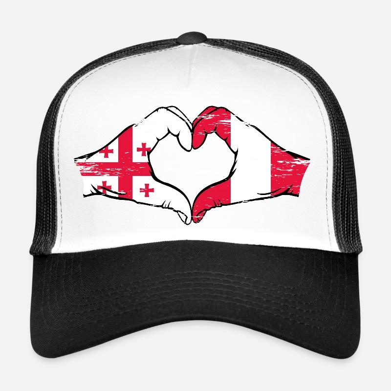 Géorgie Pérou drapeau mains forme de coeur utilisé Casquette trucker 