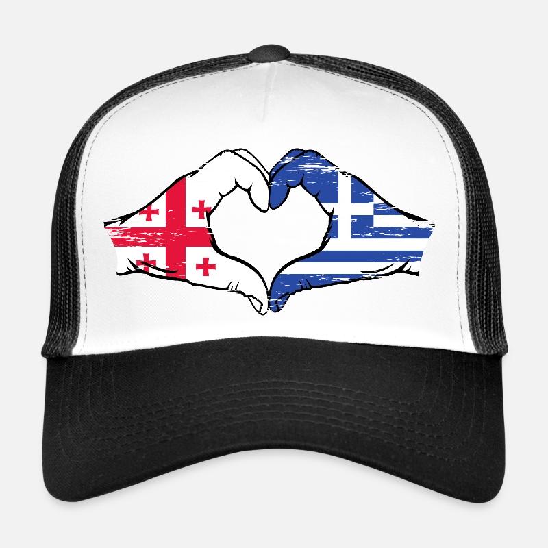 Géorgie Grèce Drapeau Mains Coeur Forme Utilisé Casquette trucker 