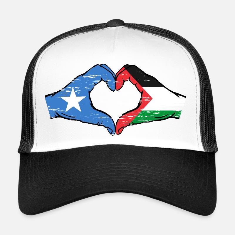 Somalia Palestine Flag Hands Heart Shape Used Trucker Cap
