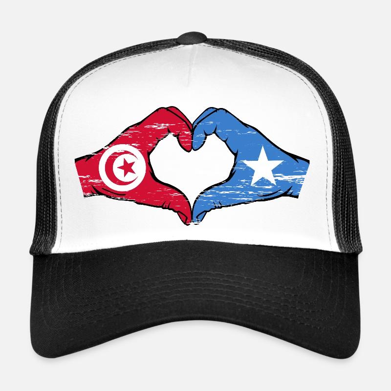 Tunisie Somalie drapeau mains forme de coeur utilisé - Casquette trucker  - blanc/noir