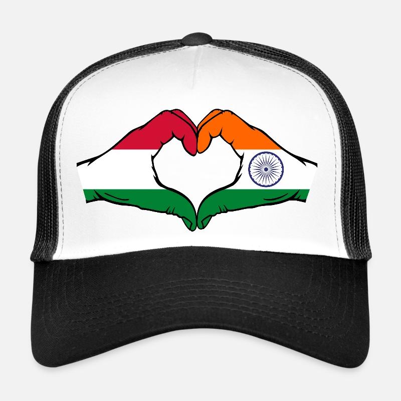 Hongrie Inde Drapeau Mains Coeur Forme Casquette trucker 