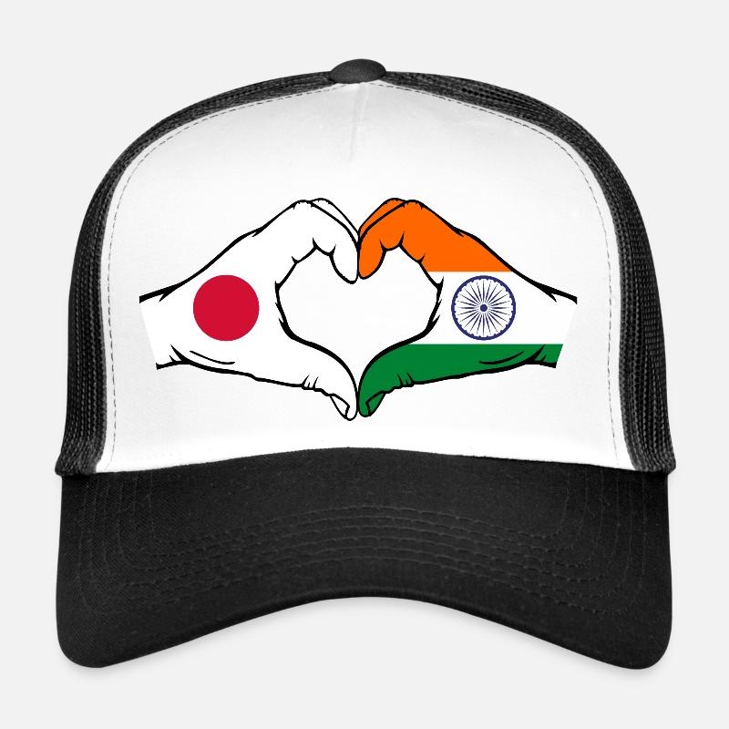 Japan India Flag Hands Heart Shape Trucker Cap