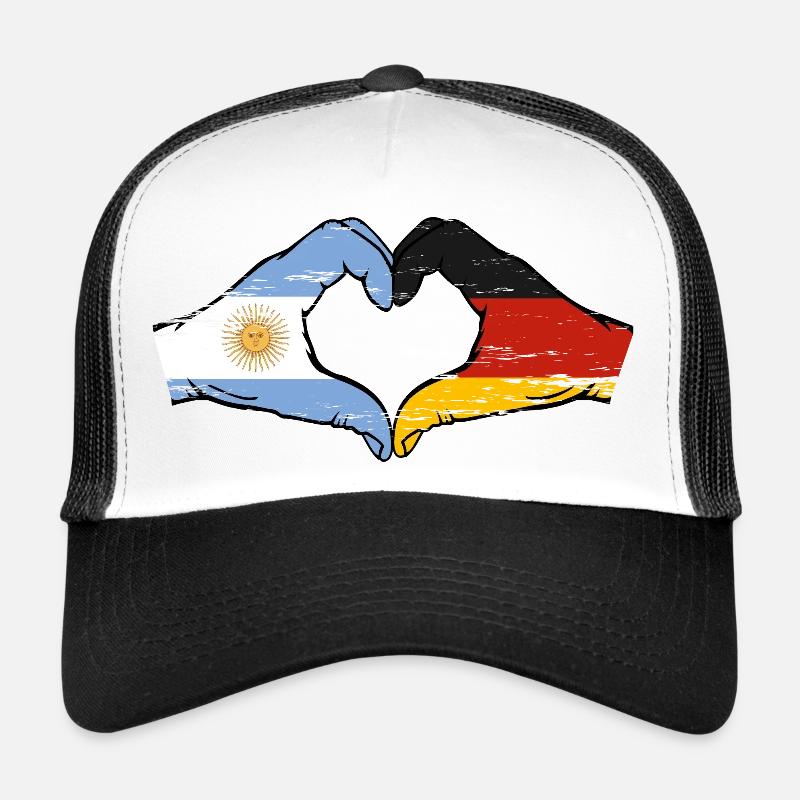 Argentina Germany Flag Hands Heart Shape Used Trucker Cap