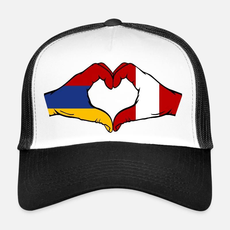 Arménie Pérou Drapeau Mains Coeur Forme Casquette trucker 