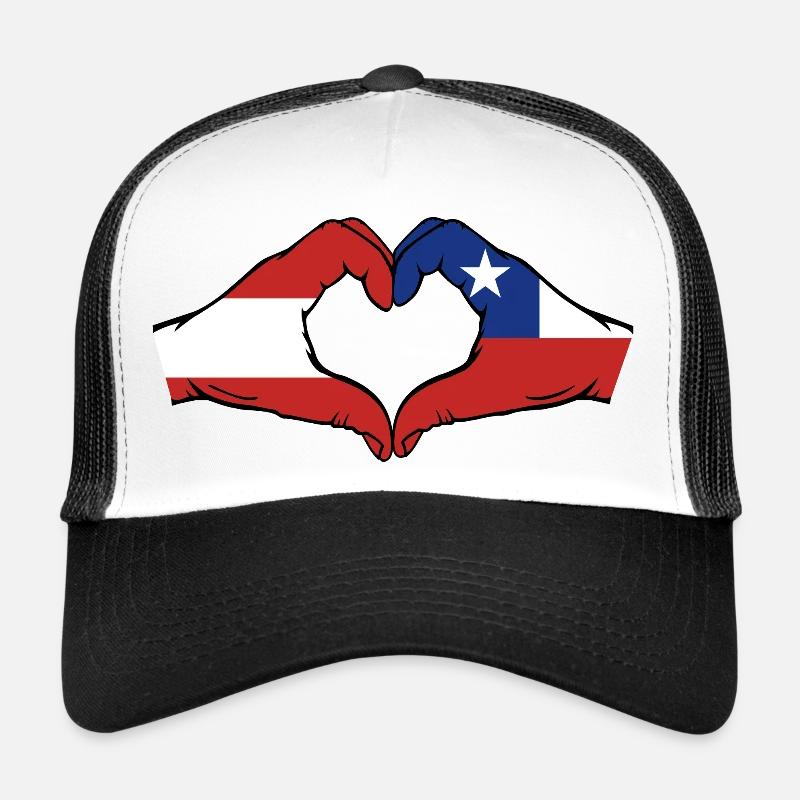 Austria Chile Flag Hands Heart Shape Trucker Cap