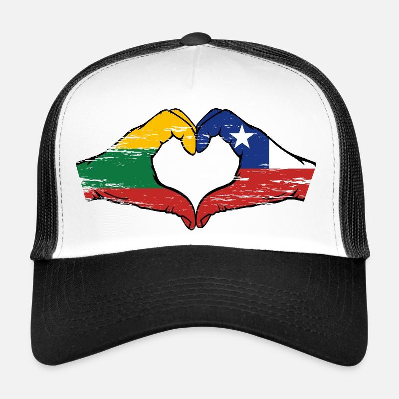 Lithuania Chile flag hands heart shape used Trucker Cap