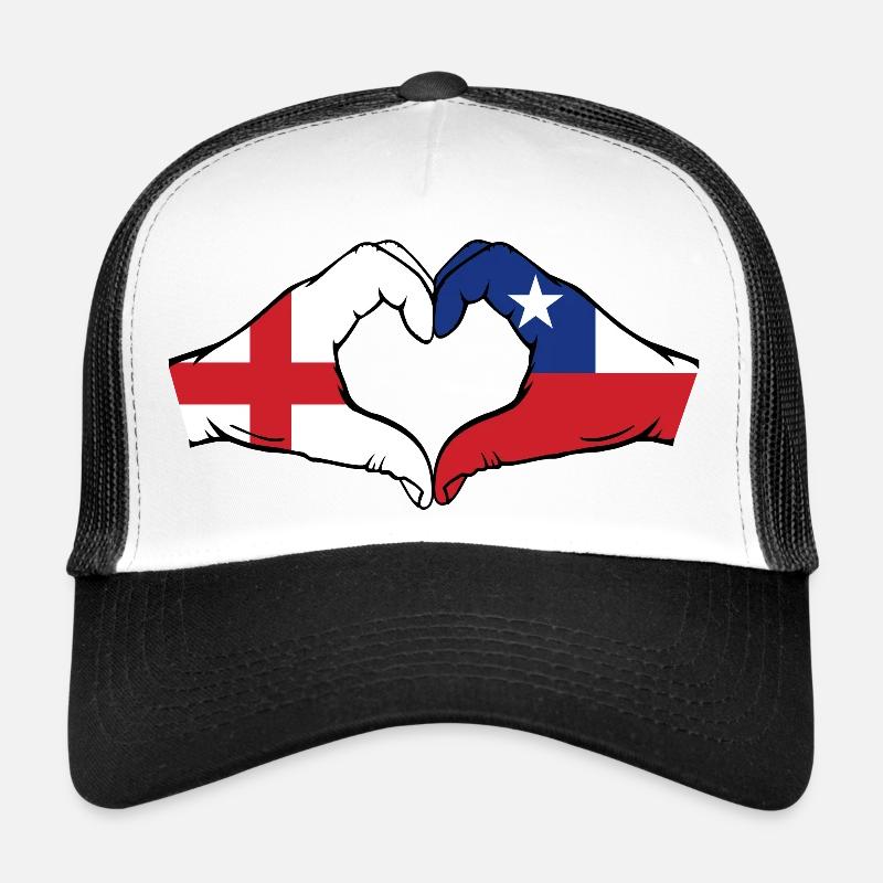 England Chile Flag Hands Heart Shape Trucker Cap