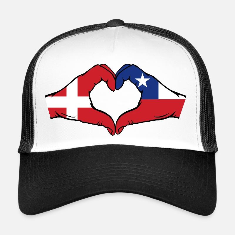 Denmark Chile Flag Hands Heart Shape Trucker Cap