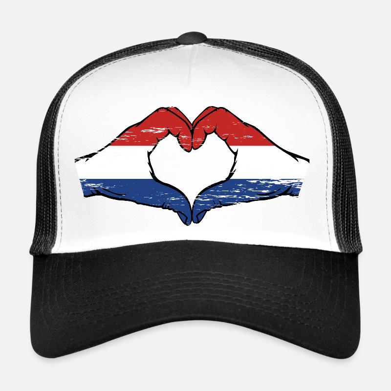 Drapeau de la Hollande mains en forme de coeur utilisé Casquette trucker 