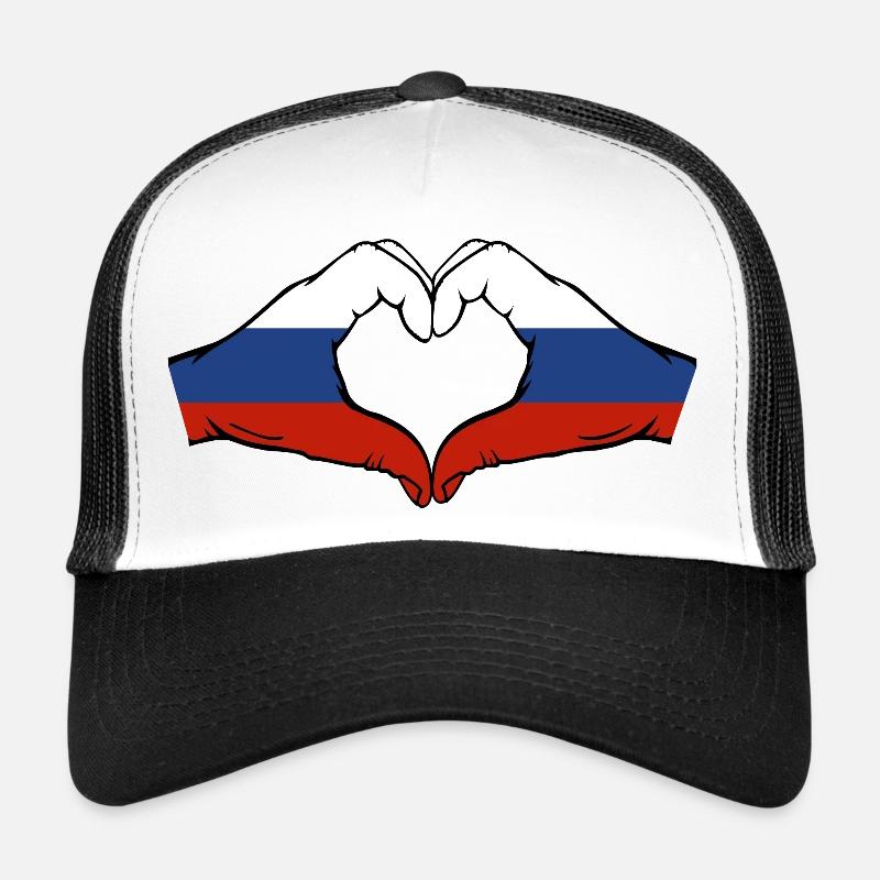 Drapeau de la Russie Mains Coeur Forme Casquette trucker 