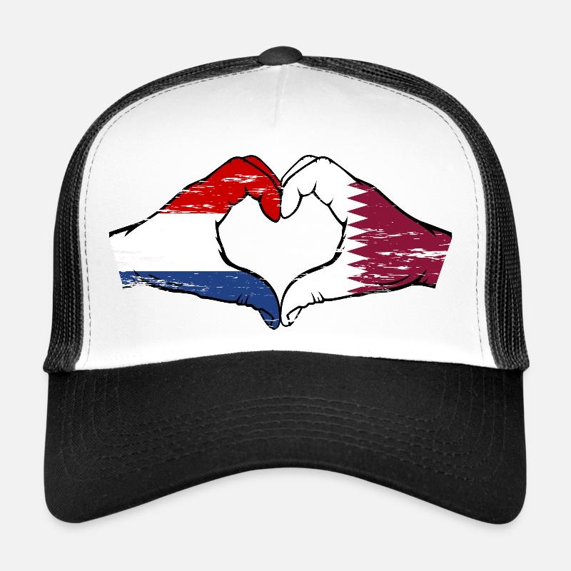 Hollande Qatar drapeau mains forme de coeur utilisé Casquette trucker 