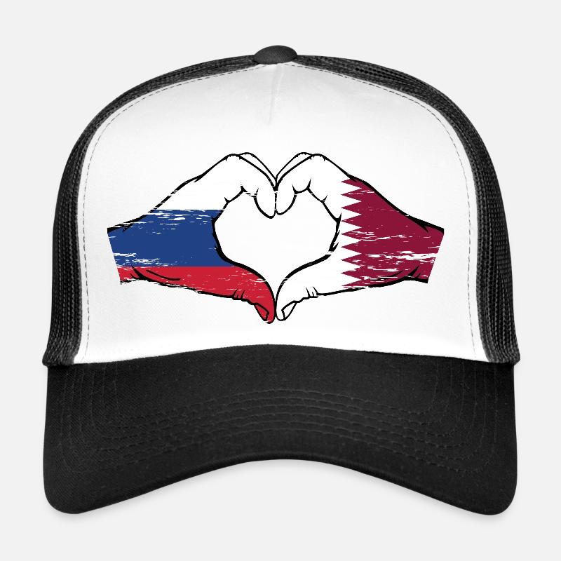Drapeau de la Russie Qatar mains forme de coeur utilisé Casquette trucker 
