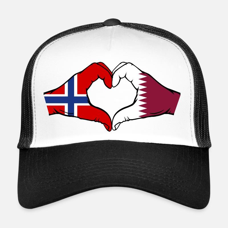 Norway Qatar Flag Hands Heart Shape Trucker Cap