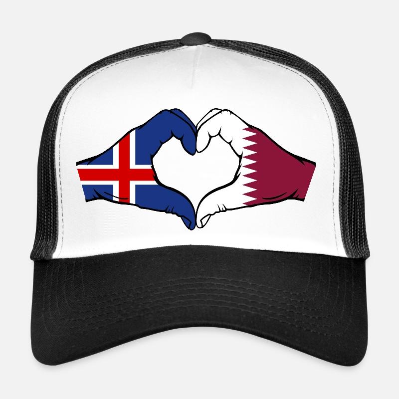 Islande Qatar drapeau mains forme coeur Casquette trucker 